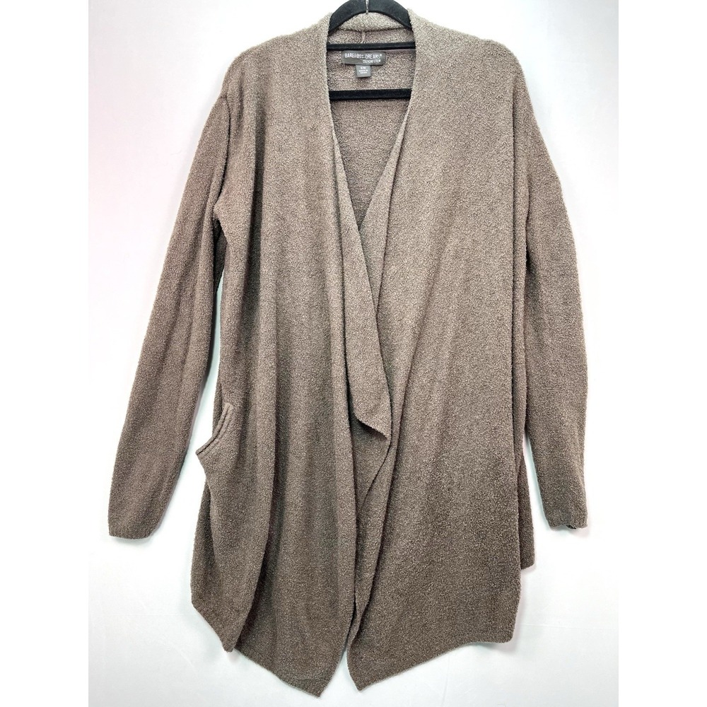 Barefoot Dreams CozyChic Lite Open Front Cardigan Brown Pockets Shawl Sz S/M
